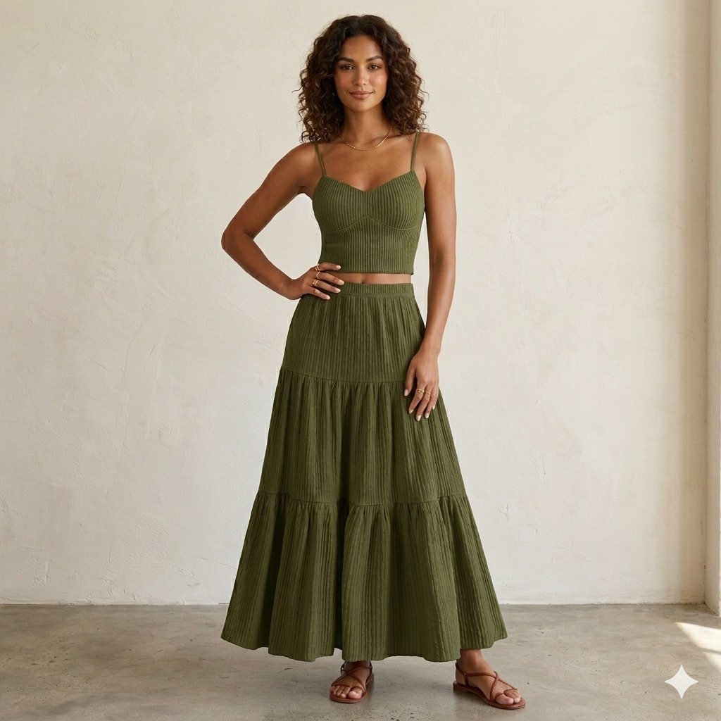 HALLIE – Vēsa Crop Cami un A-Līnijas Svārki