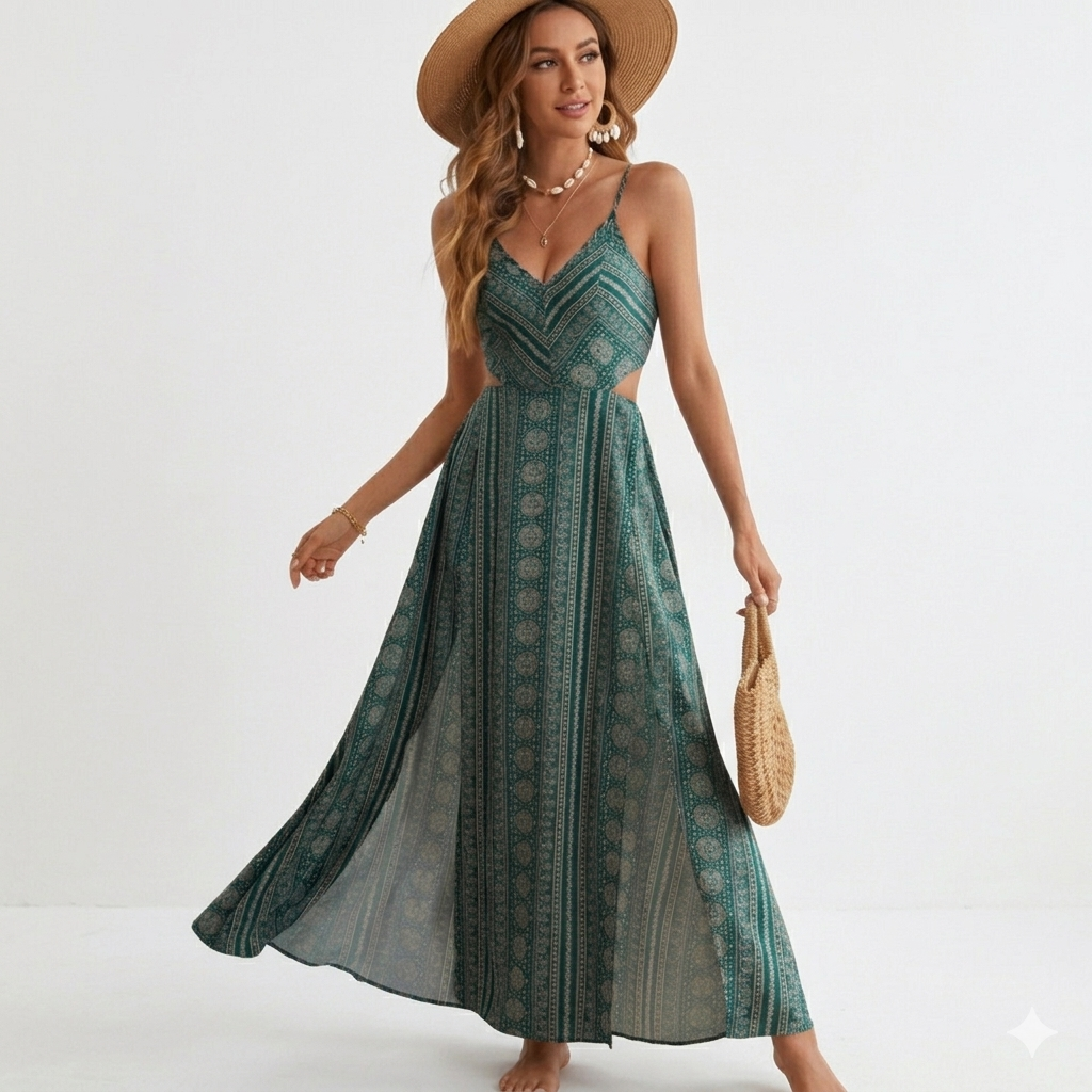 Zara – Boho Kleita ar Atvērtu Muguru un Izgriezumu