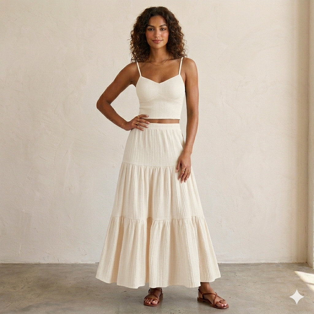 HALLIE – Vēsa Crop Cami un A-Līnijas Svārki