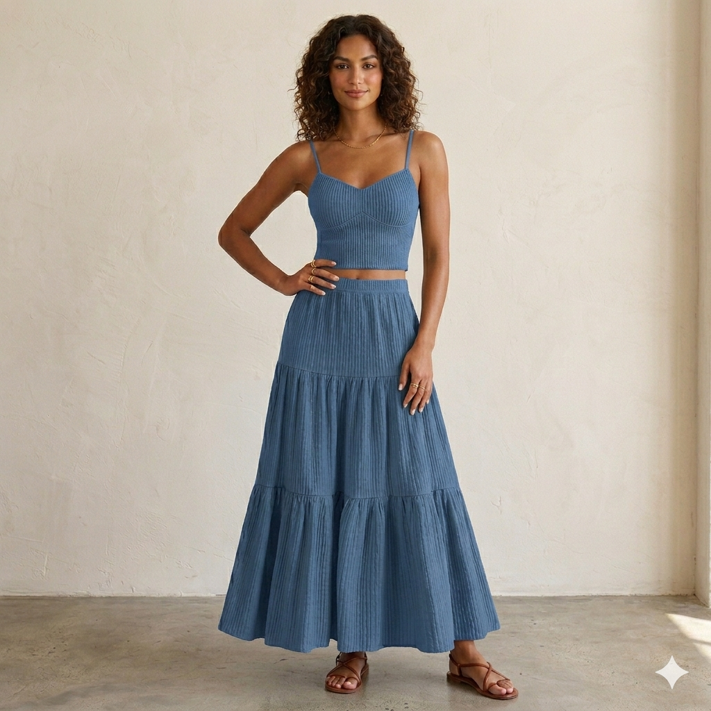 HALLIE – Vēsa Crop Cami un A-Līnijas Svārki