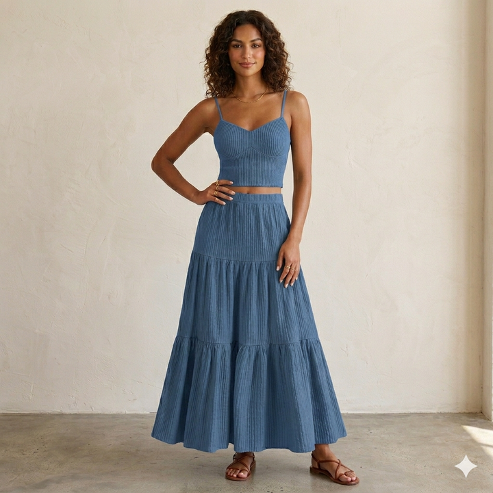 HALLIE – Vēsa Crop Cami un A-Līnijas Svārki