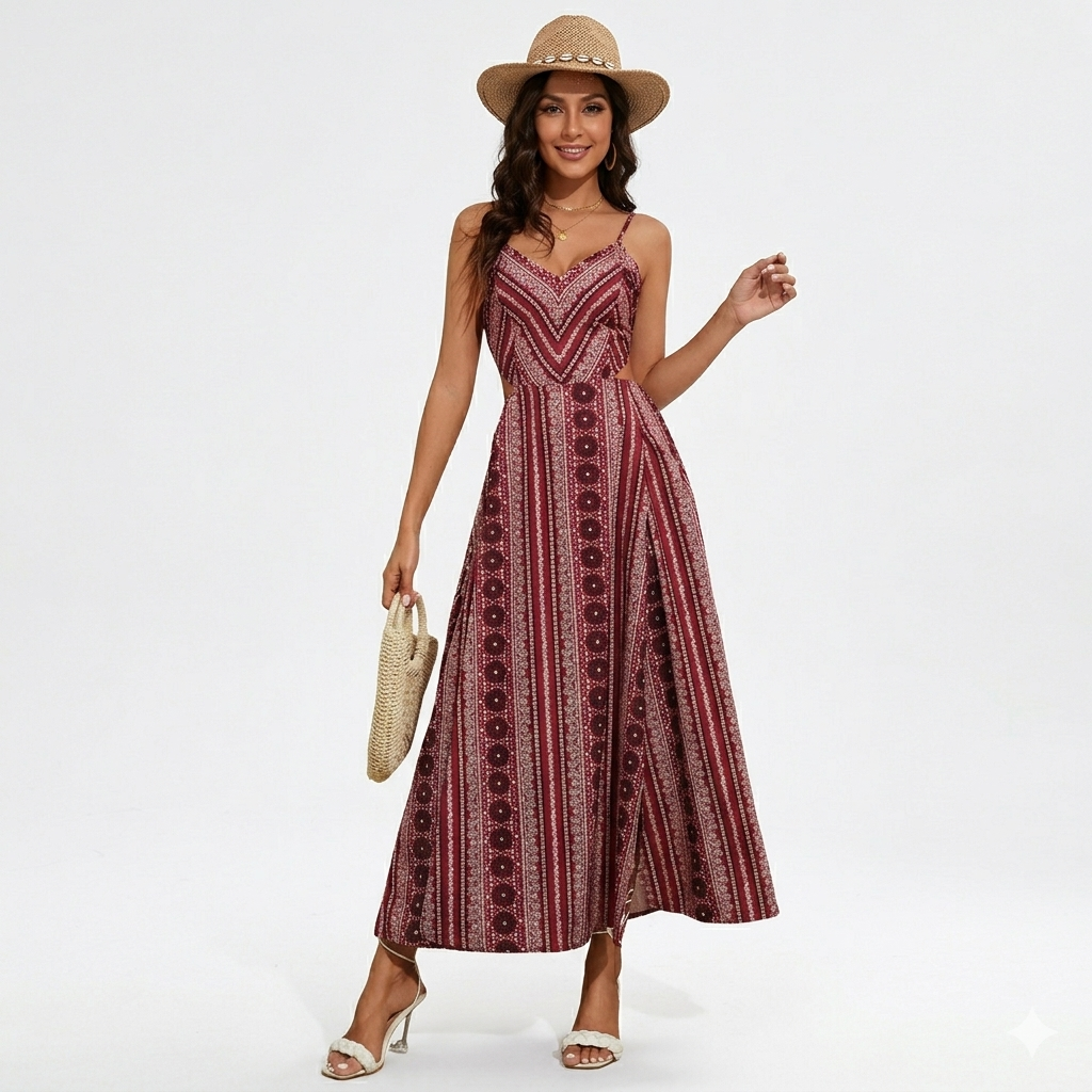 Zara – Boho Kleita ar Atvērtu Muguru un Izgriezumu