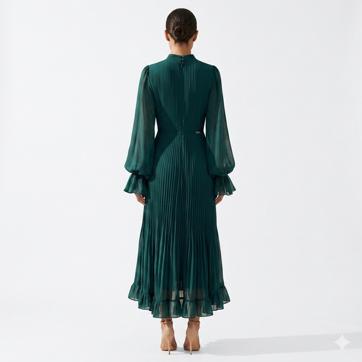 Roānthī - Eleganta plīša midi kleita ar volāniem