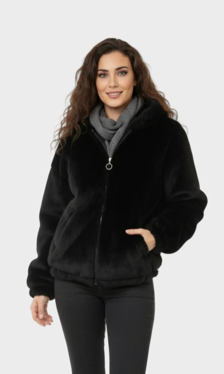 Nancy - Fleece teddy jaka ar kapuci un rāvējslēdzēju