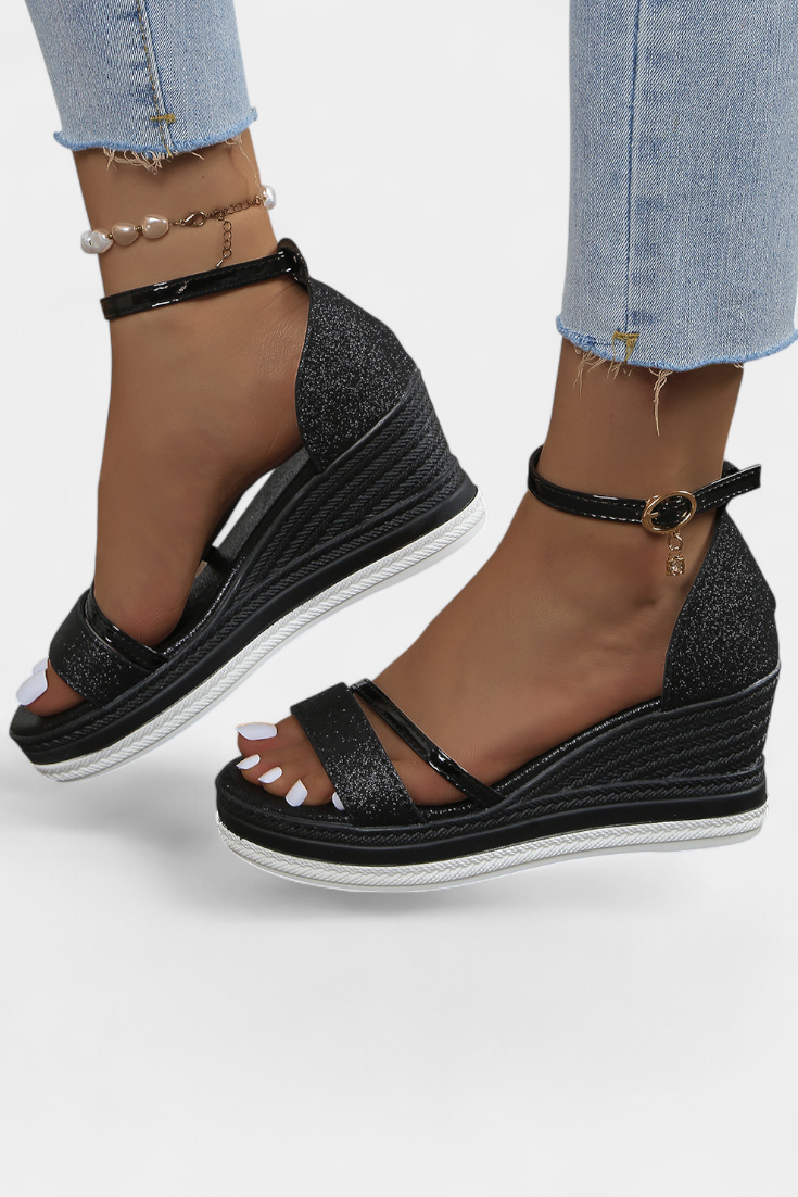 Corinne Ortopēdiskie Wedge Platform Sandales ar spīdīgu apdari