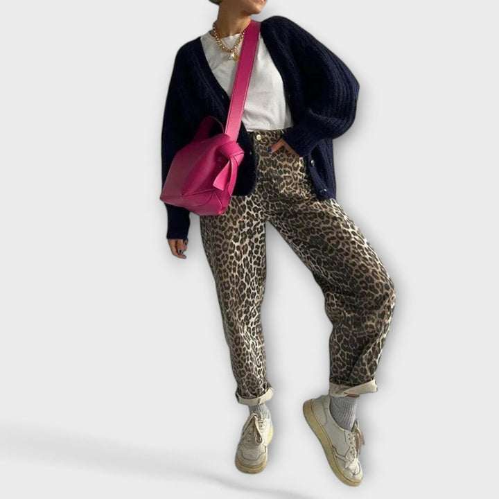 Chandra - Vintage Džinsi ar Leoparda Dizainu