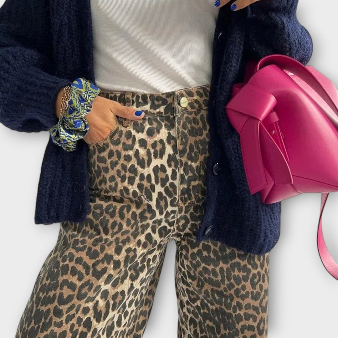 Chandra - Vintage Džinsi ar Leoparda Dizainu