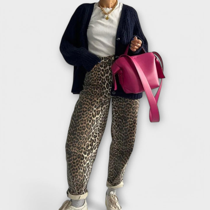 Chandra - Vintage Džinsi ar Leoparda Dizainu