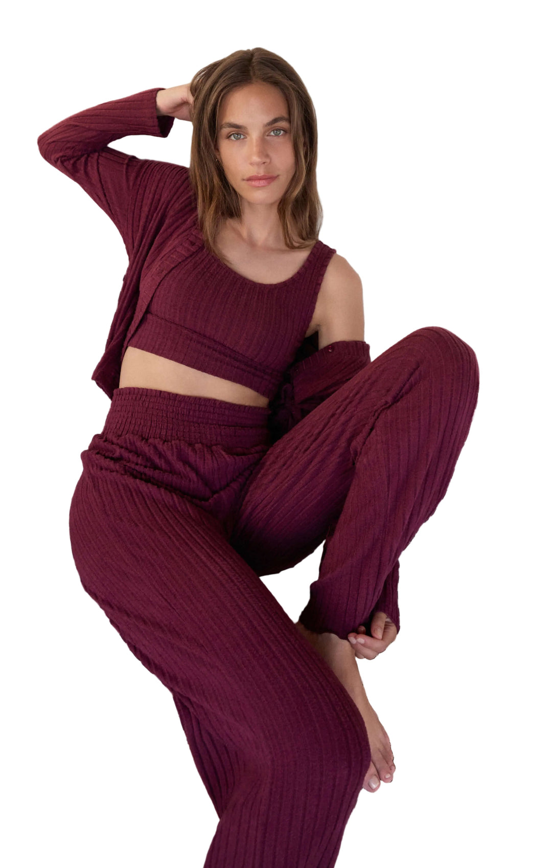 Megan | Bikses Dawn no Zīda Ribota Auduma ar Šūnām (Dawn Smocked Silky Rib Pant)