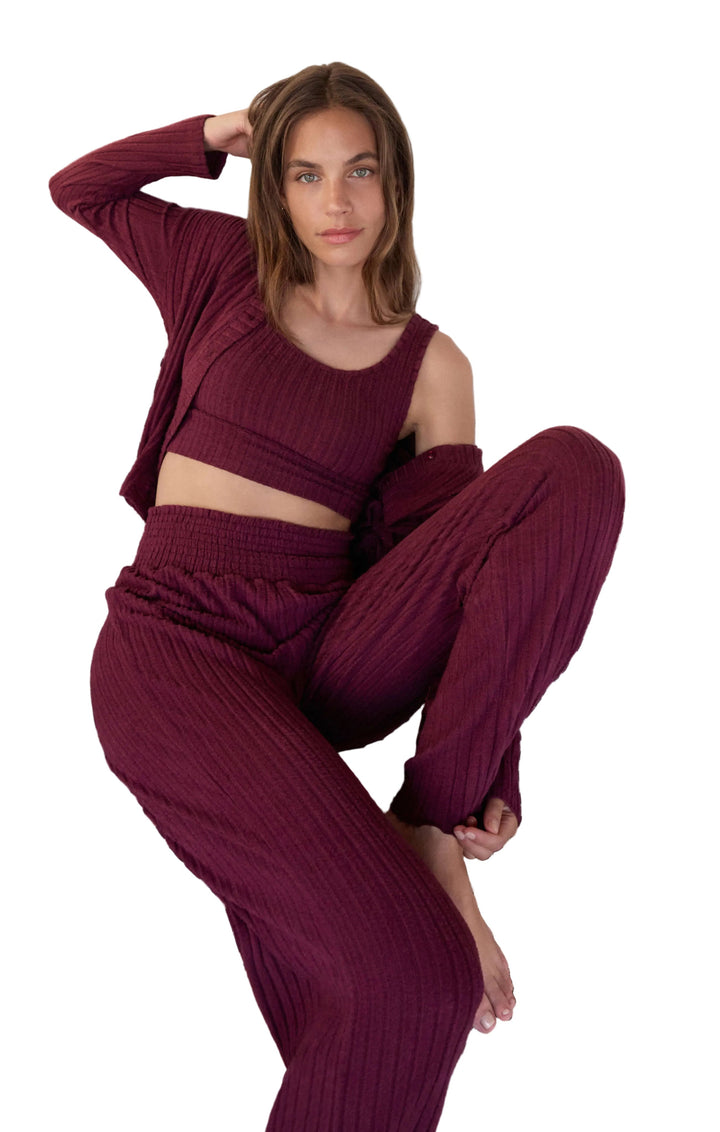 Megan | Bikses Dawn no Zīda Ribota Auduma ar Šūnām (Dawn Smocked Silky Rib Pant)