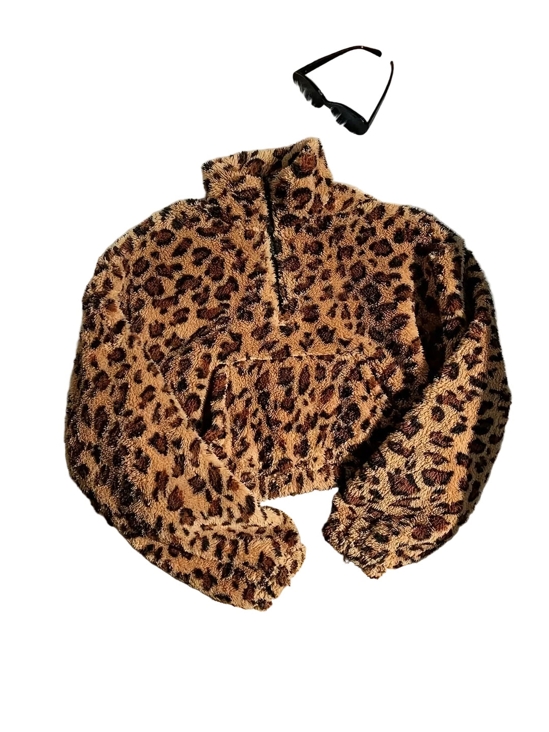 Zaria | Fleece džemperis ar rāvējslēdzēju un leoparda rakstu