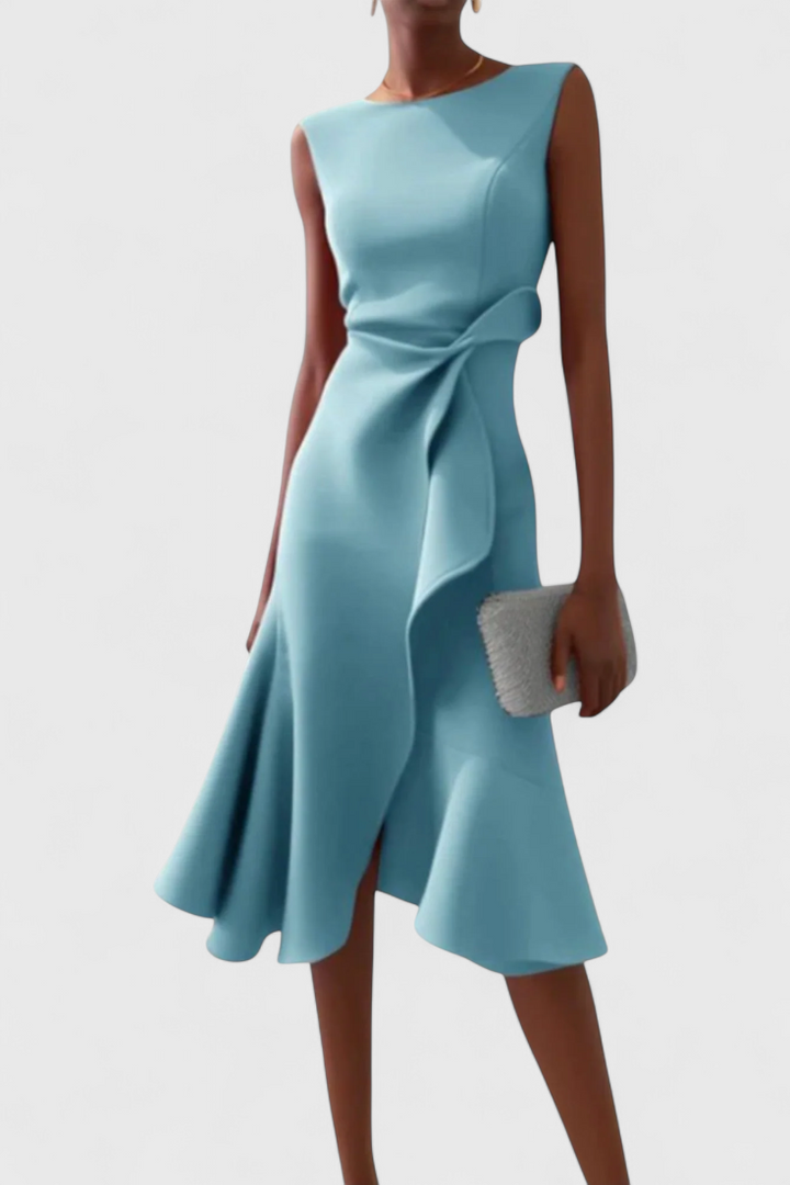 Klaudijas Midi Asimetriskā Kleita ar Elegantiem Faldām