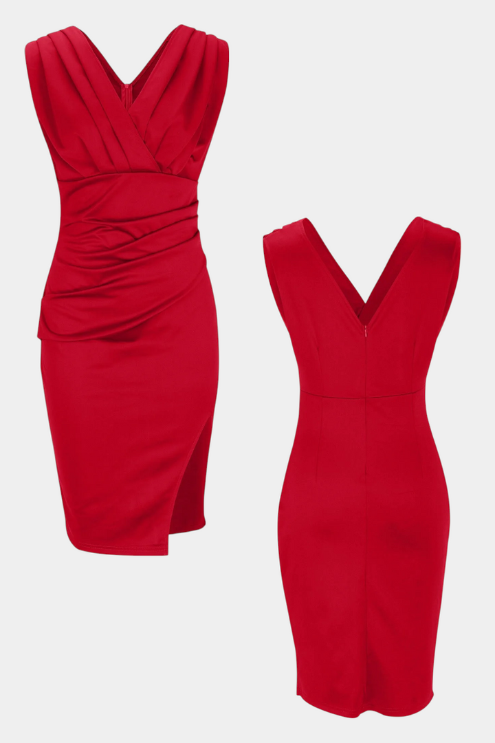 Rosanna | Eleganta Bodycon Kleita ar V veida Izgriezumu un Sānu Plīvi