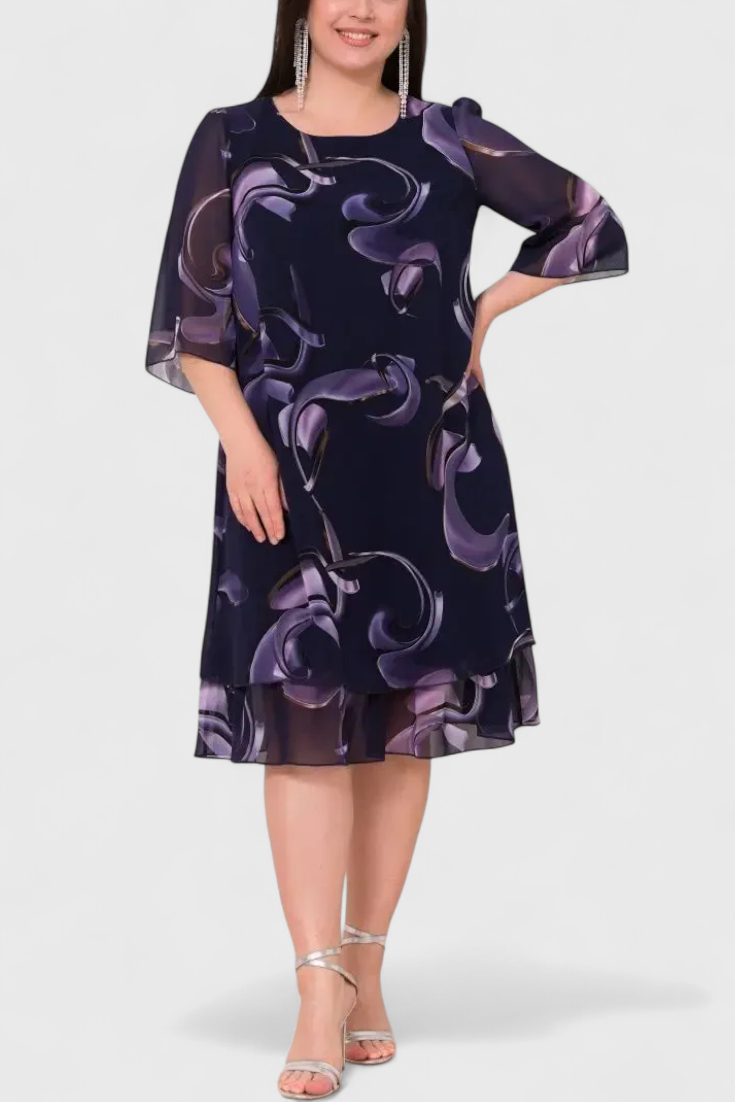 Širleja Šifona kleita ar "Midnight Swirl" rakstu un plūstošu siluetu