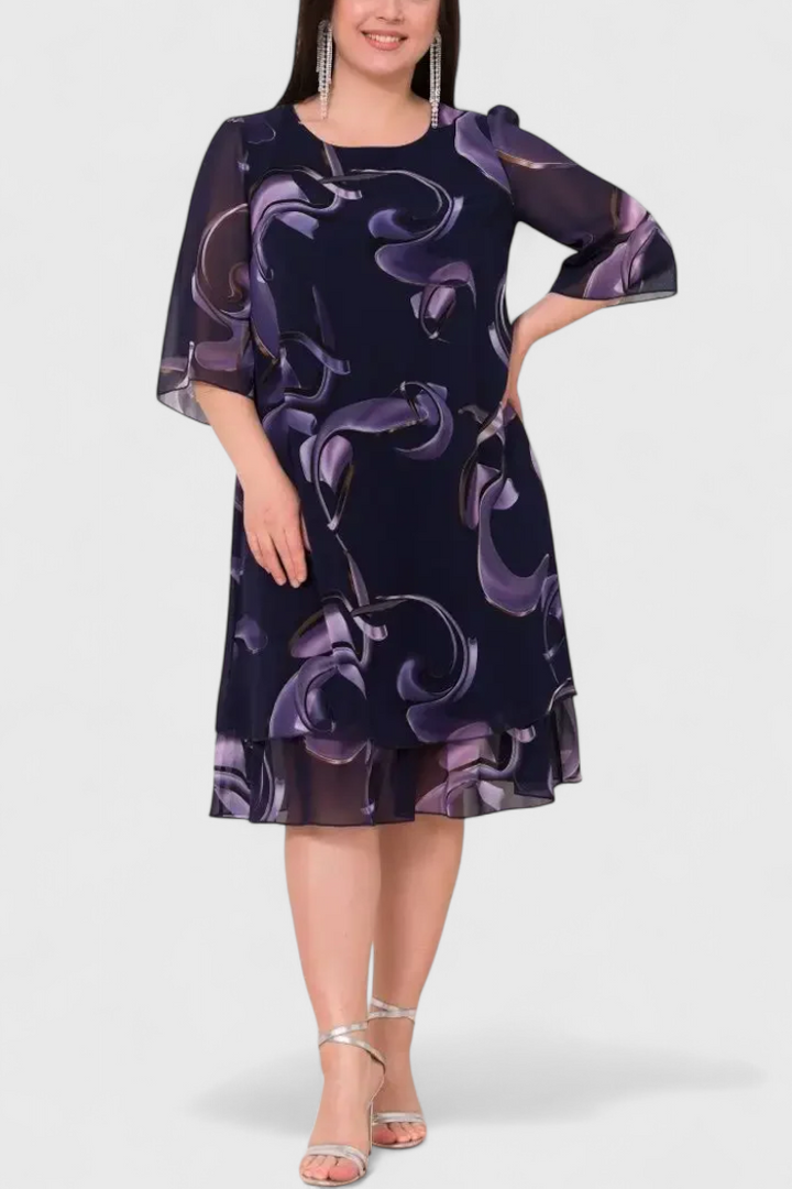 Širleja Šifona kleita ar "Midnight Swirl" rakstu un plūstošu siluetu
