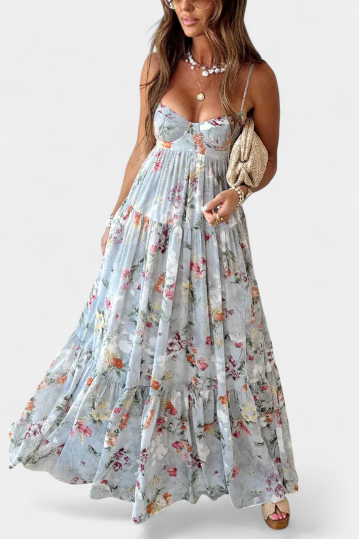 Neha Ziedu Kleita ar Atvērtu Muguru un Spageti Siksnām