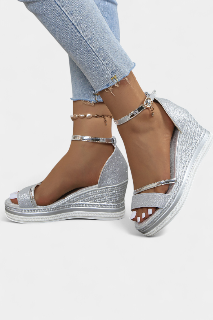 Corinne Ortopēdiskie Wedge Platform Sandales ar spīdīgu apdari