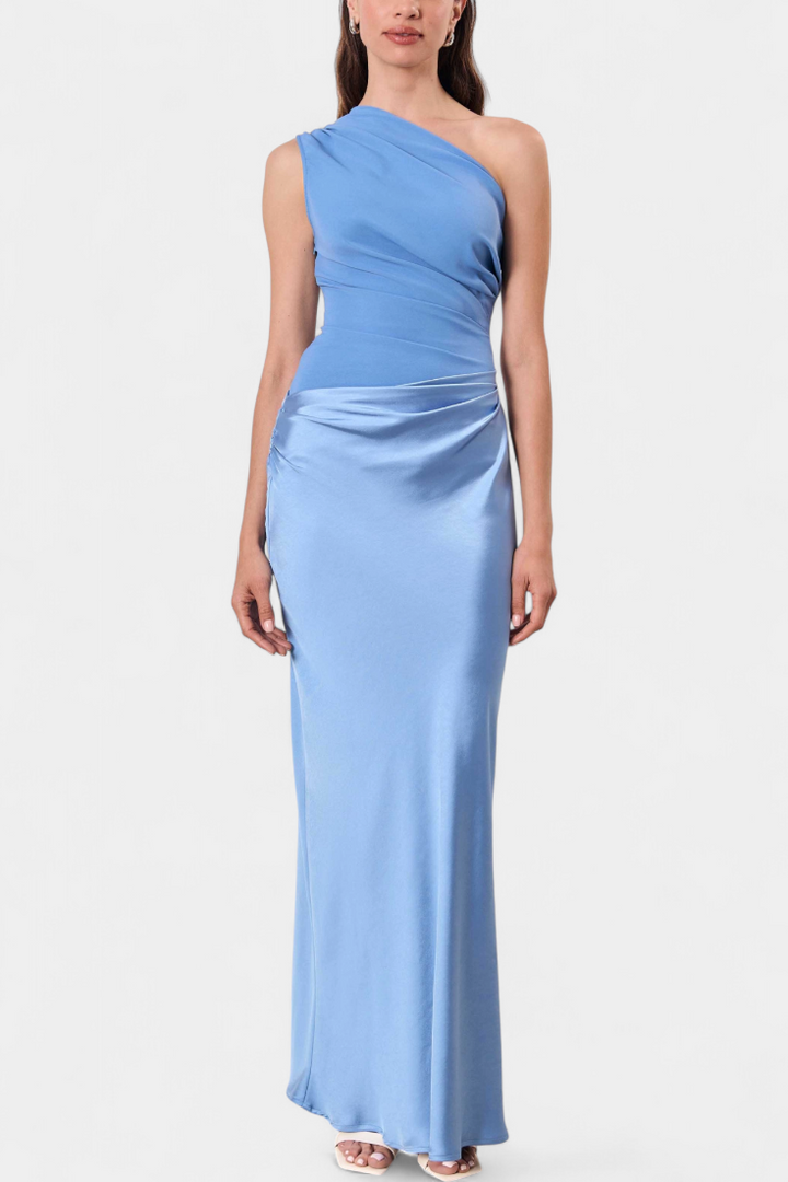 Ottavia Garais Plisētais Vakara Kleita ar Vienu Plecu