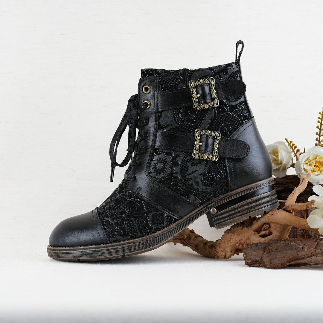 Cerila | Mūžīgas Elegances Ankle Zābaki ar Ziedu Rakstu un Auklām