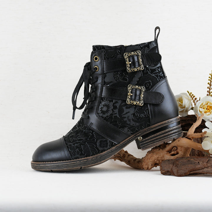 Cerila | Mūžīgas Elegances Ankle Zābaki ar Ziedu Rakstu un Auklām